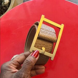 Talbots Tan Crocodile Embossed Belt with Gold Buckle Size Small